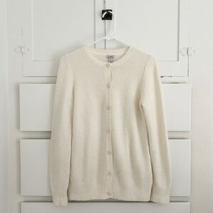 L.L. Bean Cream Cotton Cashmere Waffle Knit Button Front Cardigan Sweater Small